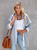 Giacca overshirt grigia colletto rovesciato tinta unita bottone frontale casual azzurro cielo primavera autunno street capispalla per donna