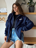 Giacche da donna con cappuccio cerniera bicolore casual da interno blu navy scuro per donna
