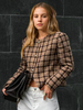 Giacche da donna con colletto rovesciato bottoni frontali bicolore giacca marrone chiaro chic da interno per donna
