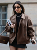 Giacche da donna con colletto rovesciato e bottoni anteriori stile streetwear chic giacca marrone per donna