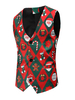 Gilet da uomo Gilet rosso con motivo natalizio in poliestere con scollo a V casual