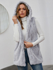 Gilet di pelliccia sintetica con cappuccio grigio scuro senza maniche aperto davanti tinta unita casual imitazione pelliccia di coniglio capispalla primavera autunno per le donne