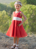 Girl fiore rosso Abiti gioiello collo senza maniche senza schiena in tulle in tulle in tulle per bambini formale per bambini