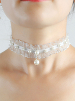 Girocollo in pizzo con perle da sposa