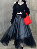 Girt Gothic Lolita Gonna Tiered Black Black Two-Tone Toone Casual Lungo Lolita Gonne