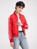 Giubbotto bomber con colletto alla coreana Giubbotto da baseball rosso bicolore con zip Casual Primavera Autunno Imbottito in cotone Capispalla da strada per le donne