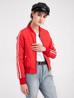 Giubbotto bomber con colletto alla coreana Giubbotto da baseball rosso bicolore con zip Casual Primavera Autunno Imbottito in cotone Capispalla da strada per le donne