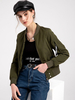 Giubbotto bomber Giubbotto da baseball Hunter Verde tinta unita Colletto con cerniera Cerniera Casual Primavera Autunno Imbottito in cotone Capispalla da strada per le donne