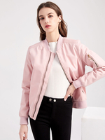 Giubbotto bomber rosa Giubbotto da baseball casual Tinta unita Colletto con zip Capispalla da donna Primavera Autunno Street