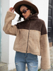 Giubbotto in finto peluche marrone caffè manica lunga bicolore cappotto autunno inverno capispalla per donna