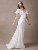 Glamour avorio da sposa abito da sposa con perline scollo a v Milanoo