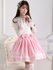 Gonna a lolita kawaii rosa rosa rosa con abito da fiocco di fiocco bianco