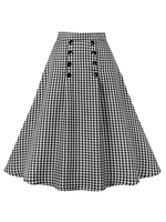 Gonna Bottoni Neri Plaid Poliestere Al Ginocchio Autunno E Inverno Pantaloni Da Donna