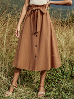 Gonna da donna Caffè marrone con lacci in cotone a metà polpaccio Estate Autunno e inverno Pantaloni da donna