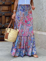 Gonna da donna con volant blu e stampa floreale