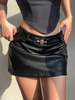Gonna da donna Dettagli in metallo nero Pantaloni da donna a vita bassa a vita bassa in pelle PU