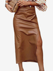Gonna da donna in pelle PU plissettata marrone caffè a metà polpaccio Vita rialzata Pantaloni da donna autunno e inverno con spacco alto