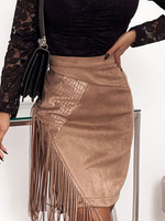 Gonna da donna Pantaloni corti da donna autunno e inverno in poliestere con frange marrone caffè