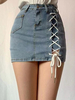 Gonna di jeans per donna Pantaloni da cowboy estivi in stile bicolore con lacci blu a vita alta mini