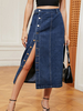 Gonna in denim con spacco alto vita naturale elegante lunghezza a metà polpaccio gonna blu per donna 2025