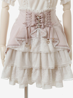 Gonna Lolita Dolce con Balze e Lacci in Pizzo Rosa Gonne Lolita