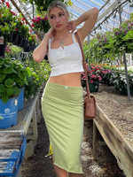 Gonna lunga per donna Pantaloni da donna autunno e inverno elasticizzati con spacco sul davanti in poliestere verde chiaro