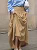 Gonna lunga plissettata color cachi con vita rialzata elegante gonna primaverile per donna 2025