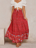Gonna lunga rossa stampata a vita alta con lacci Boho Abiti lunghi estivi casual