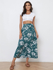 Gonna per donna Pantaloni da donna autunno e inverno in poliestere con stampa floreale blu verde