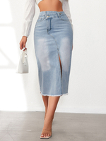 Gonne Blu Asimmetrico Vita rialzata Denim Chic Autunno Pantaloni lunghi da donna