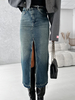 Gonne Blu Denim Vita Naturale Chic Spacco Alto Autunno Lungo Pantaloni da Donna