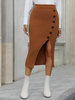Gonne Cammello Acrilico Vita Rialzata Chic Spacco Alto Autunno Lunghezza Metà Polpaccio Pantaloni da Donna