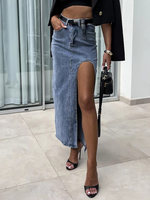 Gonne di jeans blu a vita alta divise primavera estate fondo casual da donna