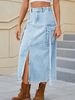 Gonne in denim blu con vita naturale design elegante con spacchi pantaloni primaverili di media lunghezza per le donne 2025