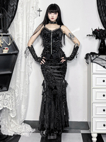 Gonne Lolita in jacquard nero con lacci in stile Gothic Lolita SK