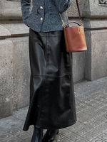 Gonne nere in pelle PU con vita rialzata eleganti lunghe primaverili pantaloni da donna