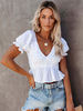 Magliette a maniche corte Maglietta bianca con scollo a V a strati in misto cotone per donna