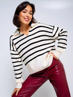 Maglione a righe con scollo a V e spalle cadenti finiture a coste pullover casual