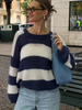 Maglione da donna bianco bicolore con scollo a gioiello e maniche lunghe maglioni oversize in poliestere
