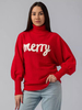 Maglione da donna con collo alto maniche lunghe colore rosso oversize in poliestere