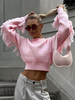 Maglione da donna con frange rosa e scollo a V maniche lunghe in poliestere