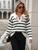 Maglione da donna con scollo a V bianco bicolore maniche lunghe oversize in poliestere
