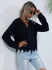 Maglione da donna con scollo a V nero e maniche lunghe in cotone