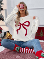 Maglione da donna ecru bianco fiocchi geometrico gioiello collo maniche lunghe strati maglioni in acrilico