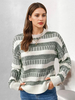 Maglione da donna verde cacciatore con scollo a gioiello bicolore maniche lunghe a strati in acrilico