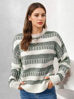 Maglione da donna verde cacciatore con scollo a gioiello bicolore maniche lunghe a strati in acrilico