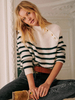 Maglione Donna Pullover Bianco Bottoni Righe Collo Gioiello Maniche Lunghe Maglioni Di Lana