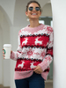 Maglione pullover da donna blu con motivo natalizio; collo gioiello; maniche lunghe; maglioni in acrilico