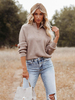 Maglione pullover da donna Camel Zipper colletto turndown maniche lunghe maglioni acrilici