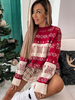 Maglione pullover da donna con motivo natalizio rosso; collo gioiello; maniche lunghe; maglioni in acrilico